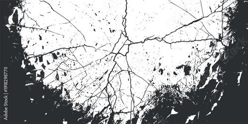 Detailed Branching Crack Network on White Surface with Abstract Organic Vein Structure, Distressed Concrete Texture and Dark Splatter Overlay Effect