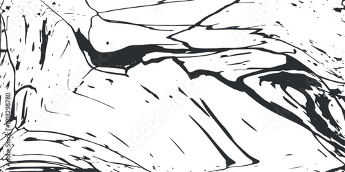 Monochrome Distressed Grunge Background with Irregular Graphic Elements, Crack Lines, Grain Noise and Concrete Fracture Overlay Isolated on White