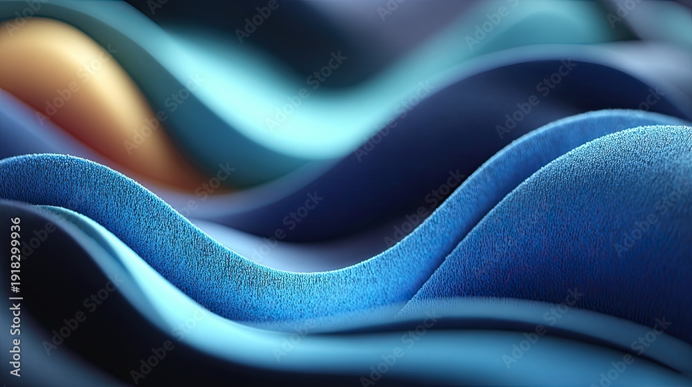 Obraz premium A blue gradient abstract business background with flowing digital waves and subtle geometric shapes, designed in a modern corporate style with soft lighting and horizontal layout