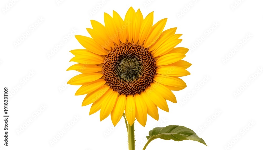 Naklejka premium Bright Yellow Sunflower Bloom Isolated on White Background – Vibrant Summer Floral, Detailed Petals, Natural Botanical Beauty, Single Flower Close-Up