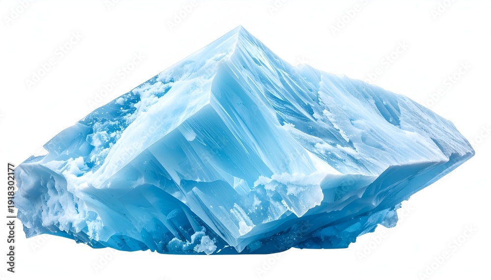 Obraz premium A stunning icy-blue crystalline formation resembling a mountain peak against a white background
