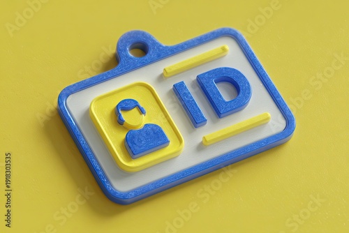 3D-rendered, colorful ID badge icon with a person silhouette and 