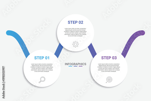 Three white oval shaped objects with colorful handles and text