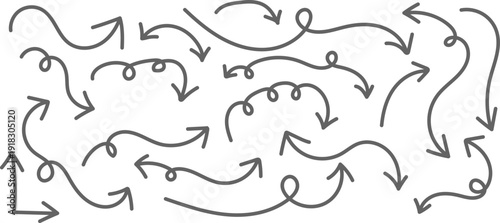 A complex network of arrows on a white background