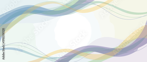 Abstract panoramic vector banner with elegant flowing ribbon shapes in blue, green, yellow, and purple on a clean white background. Ideal for charity fundraisers, corporate events, and web headers.