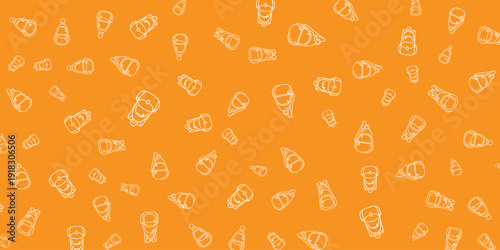 Illustration of assorted beverage cans on vibrant orange background from direct overhead viewpoint