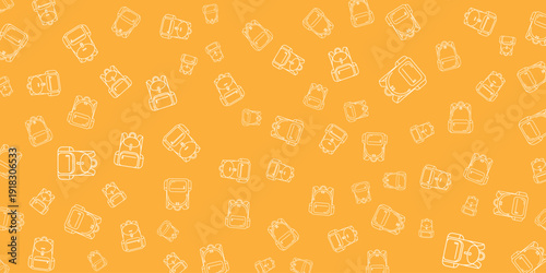 Geometric pattern of white icons on vibrant orange background viewed from directly above