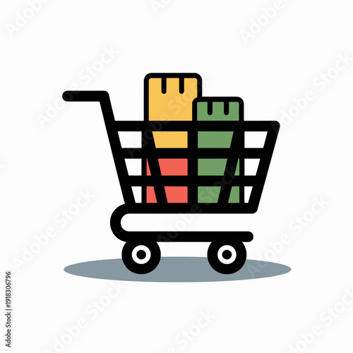 A shopping cart filled with colorful products