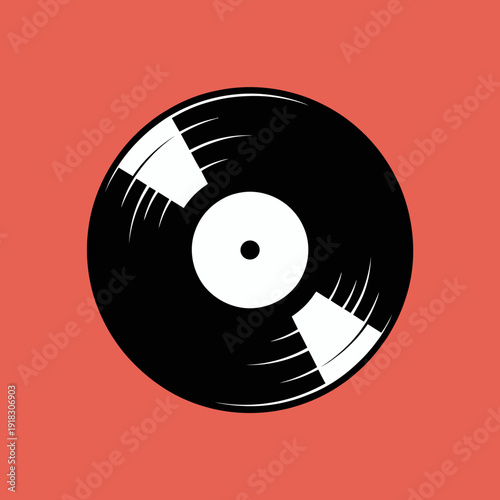 A vinyl record on a solid red background