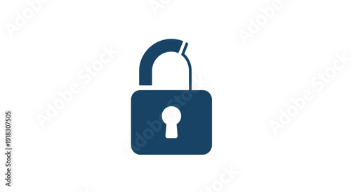 Open Padlock Security Icon, Unlocked Access, Data Protection Symbol, isolated white background.