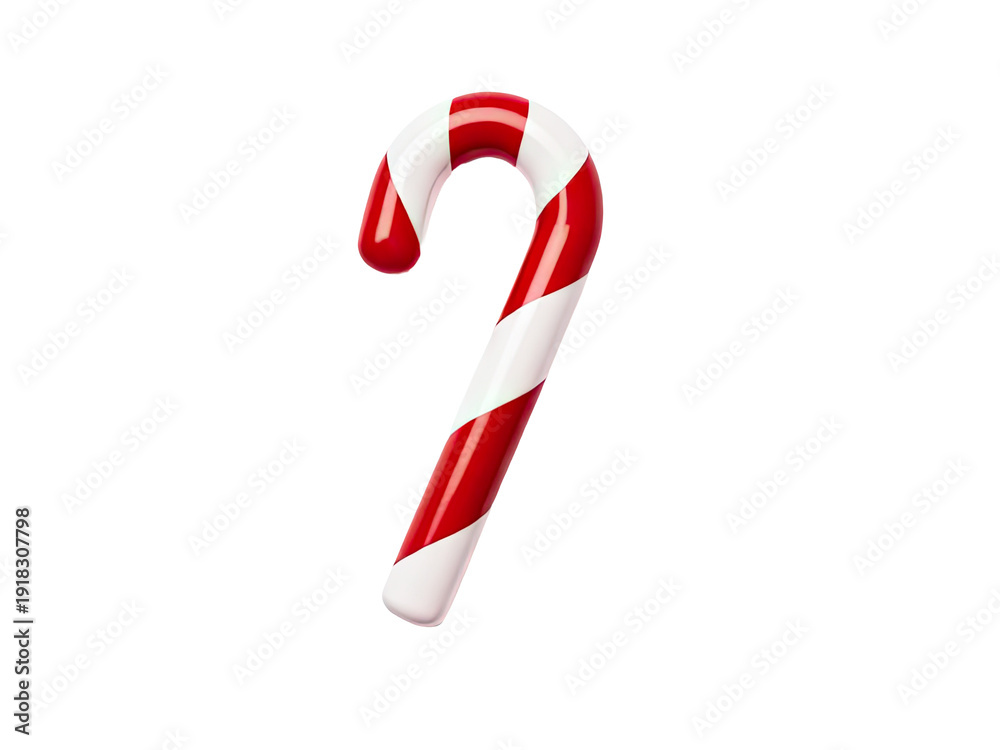 Obraz premium Single candy cane on white background, great for winter or holiday themed projects