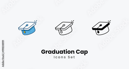 Graduation Cap icons vector set stock illustration