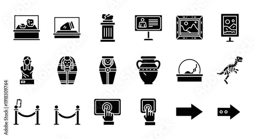 Black and white icons of various museum and gallery symbols