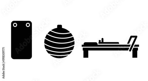 Black icons of phone ornament and massage table