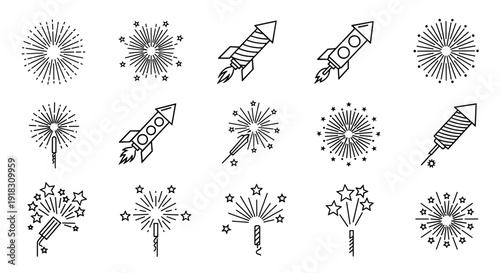 Fireworks icons set with various designs and patterns
