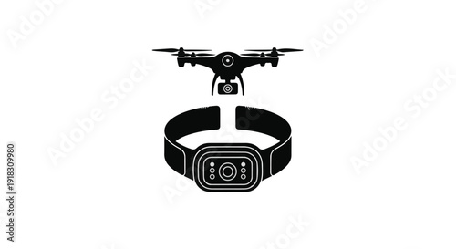 Front View Drone Silhouette Hovering Over a Wearable Fitness Band