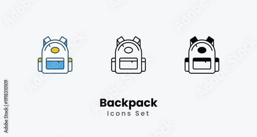 Backpack icons vector set stock illustration