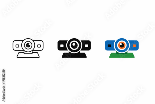 Three webcams in line art, solid black, and colorful styles