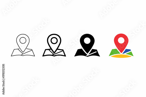 Colorful and monochrome map pin icons: variations and styles