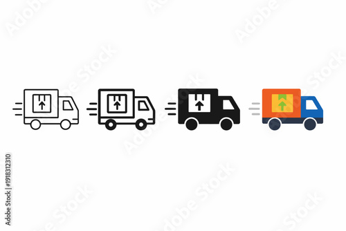 Delivery trucks icon set - vector line and color illustrations