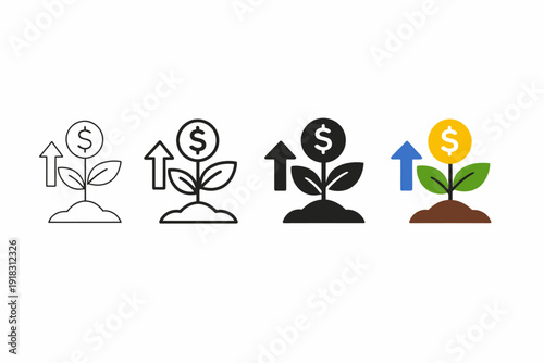 Growth symbol: money plant icons representing financial success and investment