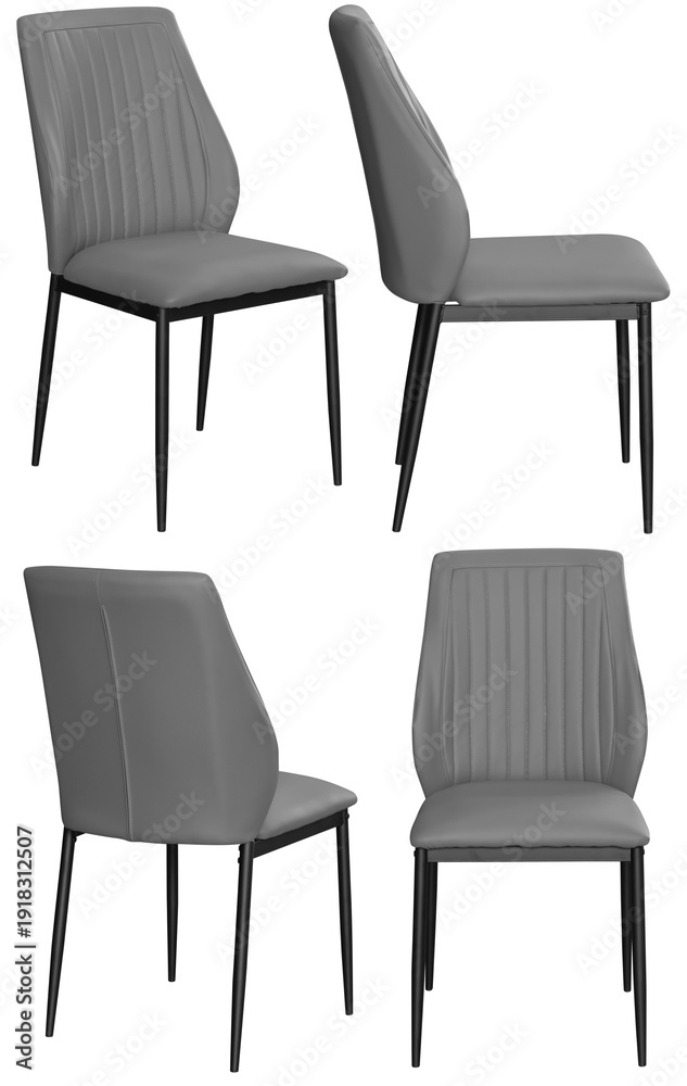 Fototapeta premium Real upholstered dining chair photographed in studio and isolated with transparent background. High-quality furniture product photography in PNG format, ideal for interior design project