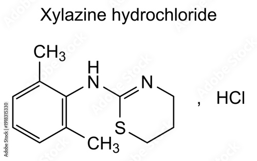 Xylazine hydrochloride, chemical structure of xylazine hydrochloride, drug substance