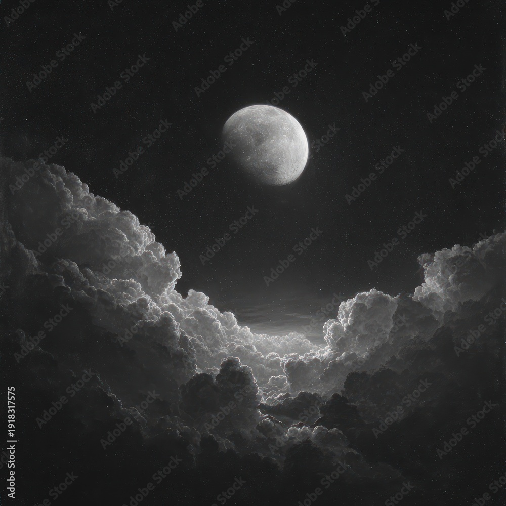 custom made wallpaper toronto digitalBright Full Moon in Night Sky Surrounded by Dark Clouds and Stars