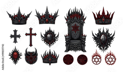 Collection of Gothic Crowns and Symbols.