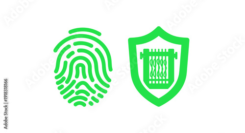 Green fingerprint and shield icons.