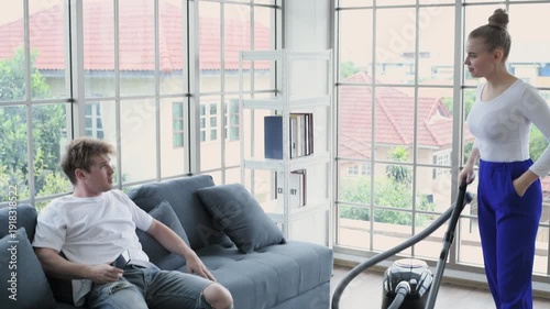 Wallpaper Mural Family concept of 4k Resolution. Caucasian couple cleaning in the house. taking advantage. Torontodigital.ca