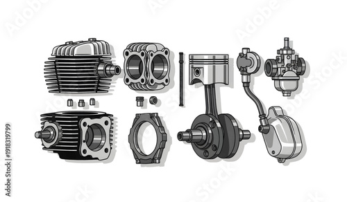 Engine Parts Mechanical Components Isolated Illustration.