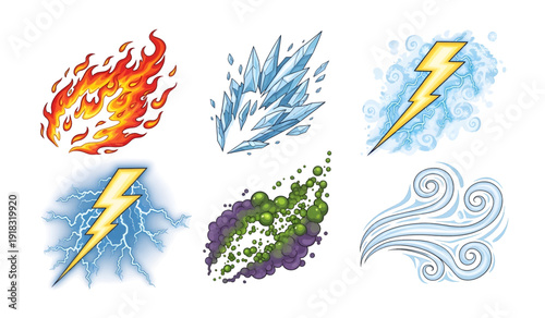 Weather Elements Fire Lightning Ice Storm.