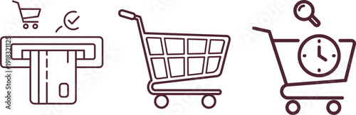 E commerce and time management shopping cart icons