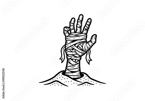 Mummy Hand Emerging from the Ground Illustration.