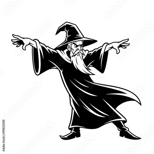 Mysterious Wizard Casting a Spell with Open Arms.