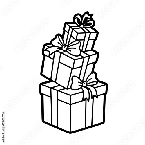 Stack of Wrapped Gift Boxes with Ribbons and Bows.