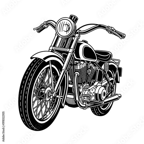 Vintage Motorcycle Illustration Black and White Classic Cruiser.