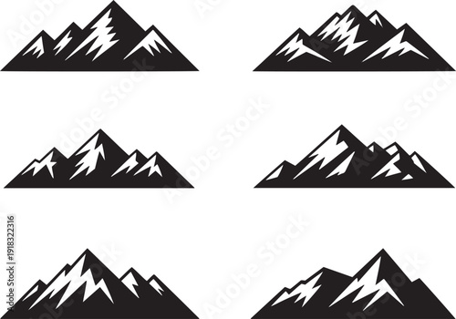 Minimalist mountain peak silhouettes vector for logo design outdoor branding and simple nature landscape illustration set