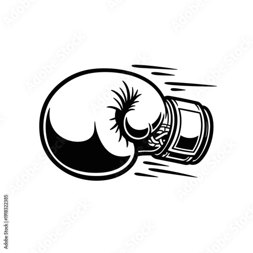 Dynamic Boxing Glove Punching Forward in Black and White.