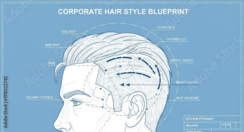 Corporate Hair Style Blueprint Technical Drawing.