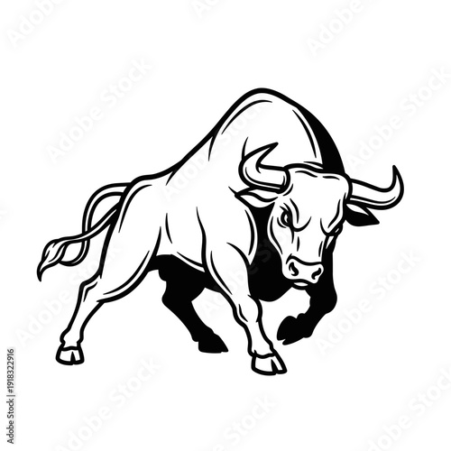 Powerful Charging Bull Illustration Aggressive Stance.