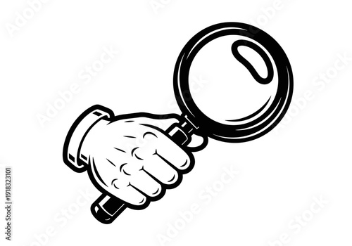 Cartoon Hand Holding Magnifying Glass Illustration.