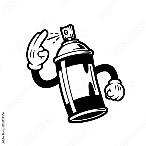 Cartoon Spray Paint Can Character with Gloved Hands.