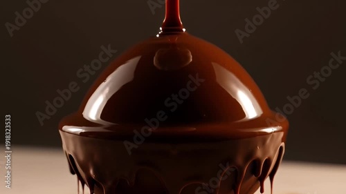 Melted chocolate being poured into a chocolate egg