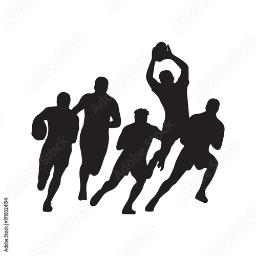 Rugby Players Silhouette Set – Team Sport Action Vector Illustration