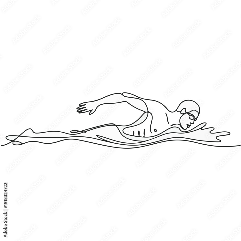 Obraz premium Swimmer Freestyle Stroke Continuous Line Art – Minimalist Swimming Sport Vector Illustration