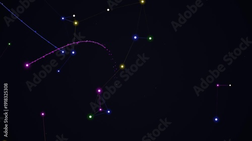Abstract representation of constellations and stars in a dark night sky.