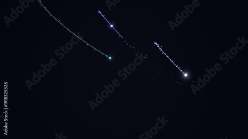 Multiple Meteors Streaking Across a Dark Night Sky.