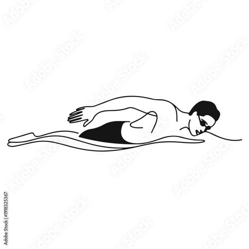 Freestyle Swimming Athlete Line Art – Minimalist Swimmer Stroke Vector Illustration
